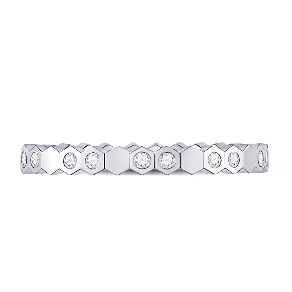 14kt White Gold Womens Round Diamond Machine-Set Band Ring 1/5 Cttw