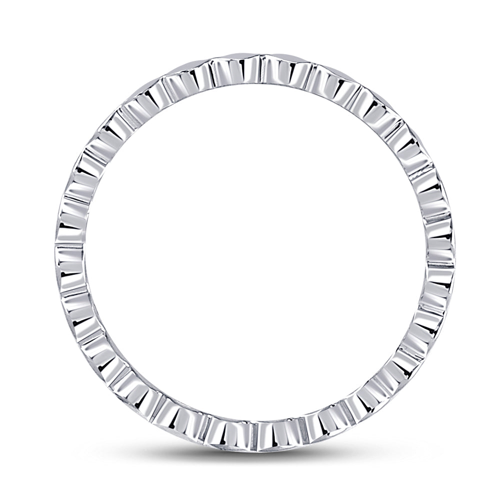 14kt White Gold Womens Round Diamond Machine-Set Band Ring 1/12 Cttw