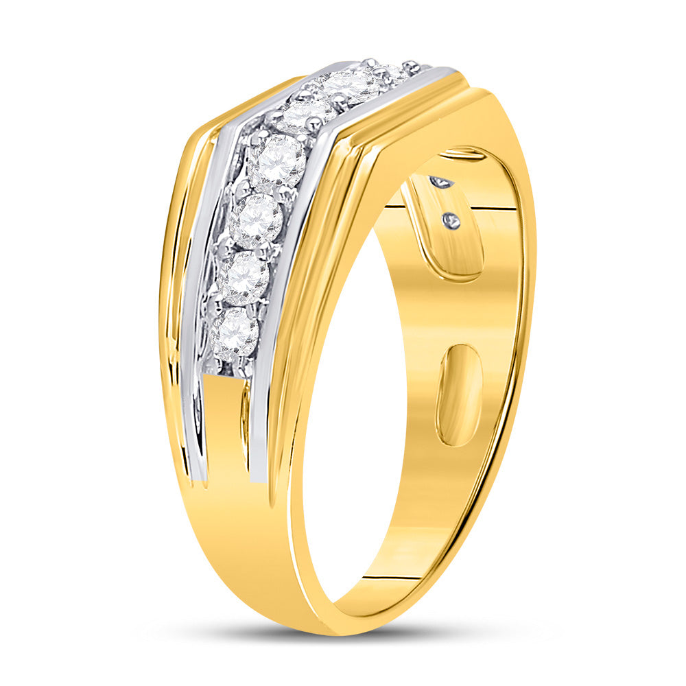 10kt Two-tone Gold Mens Round Diamond Graduated Band Ring 1 Cttw