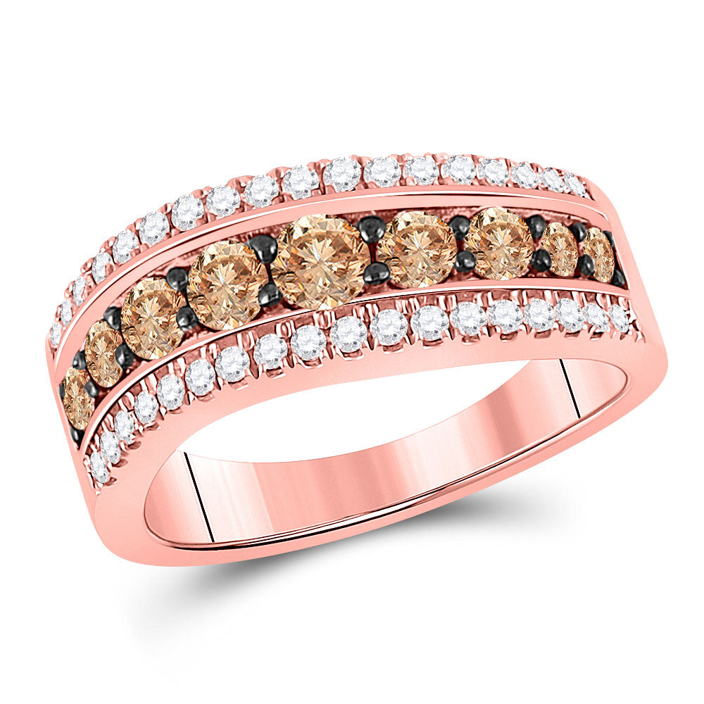 10kt Rose Gold Womens Round Brown Diamond Contoured Band Ring 1 Cttw