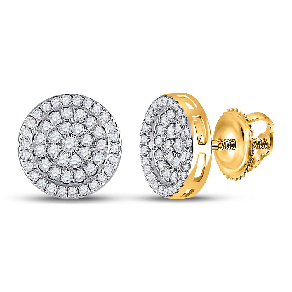 10kt Yellow Gold Mens Round Diamond Circle Earrings 1/2 Cttw