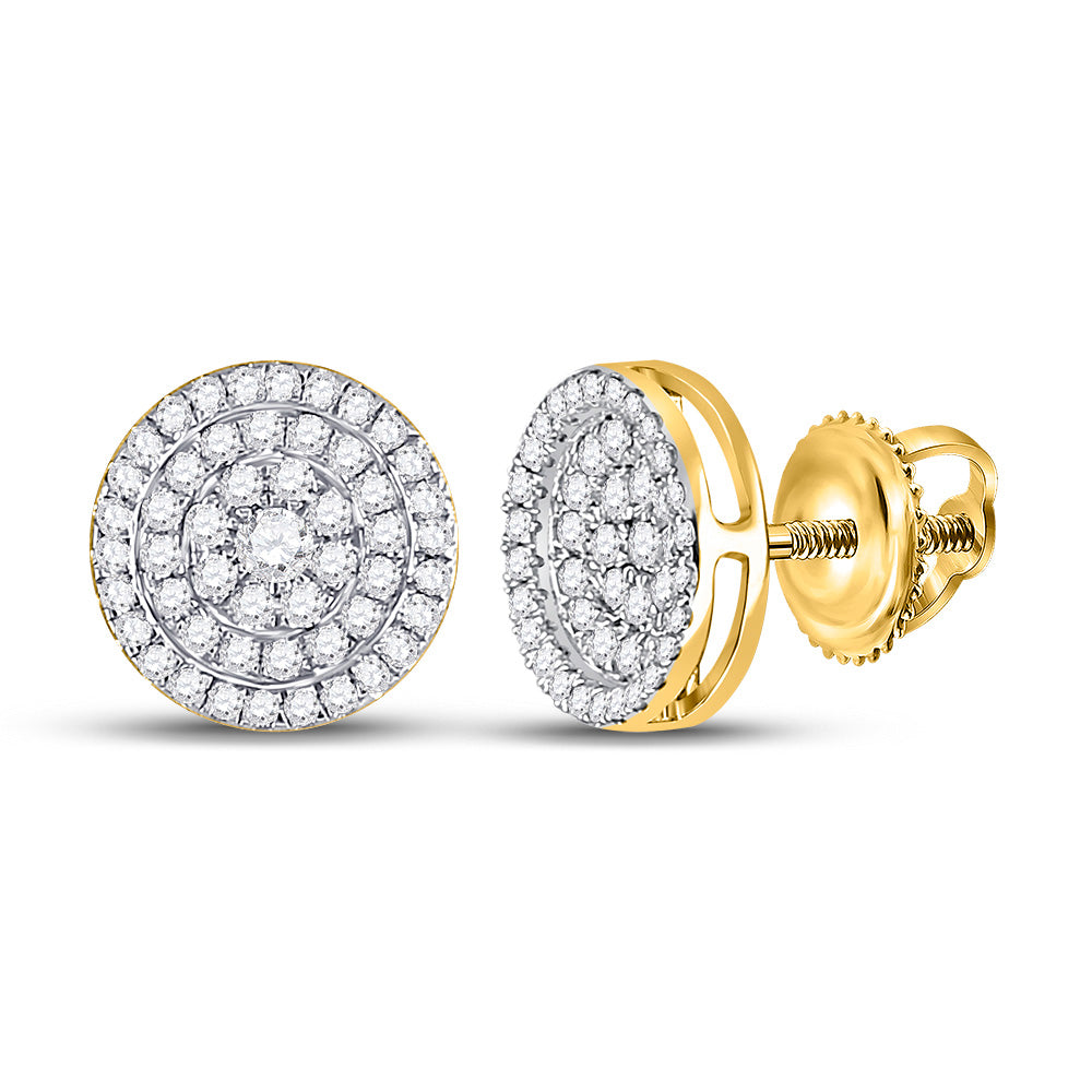 10kt Yellow Gold Mens Round Diamond Circle Earrings 3/4 Cttw