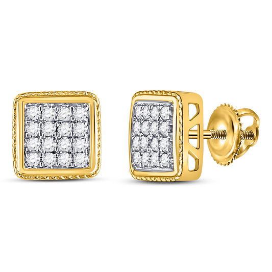 10kt Yellow Gold Mens Round Diamond Square Earrings 1/4 Cttw