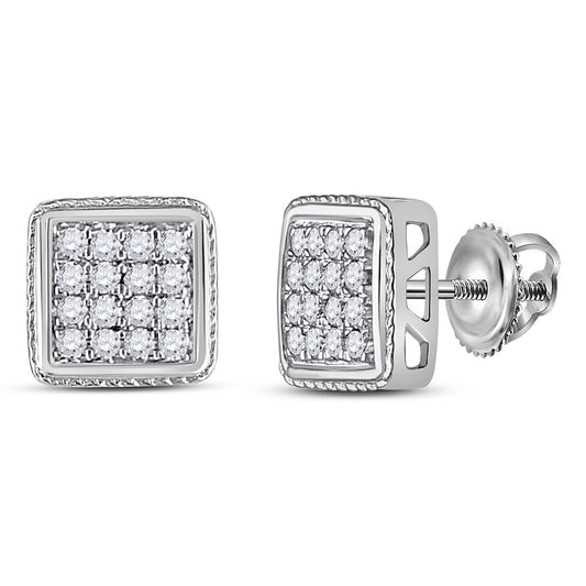 10kt White Gold Mens Round Diamond Square Earrings 1/4 Cttw