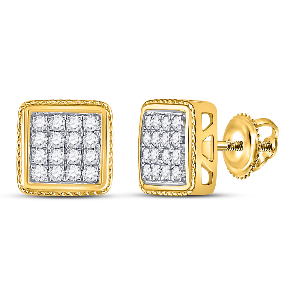 10kt Yellow Gold Mens Round Diamond Square Cluster Earrings 1/2 Cttw