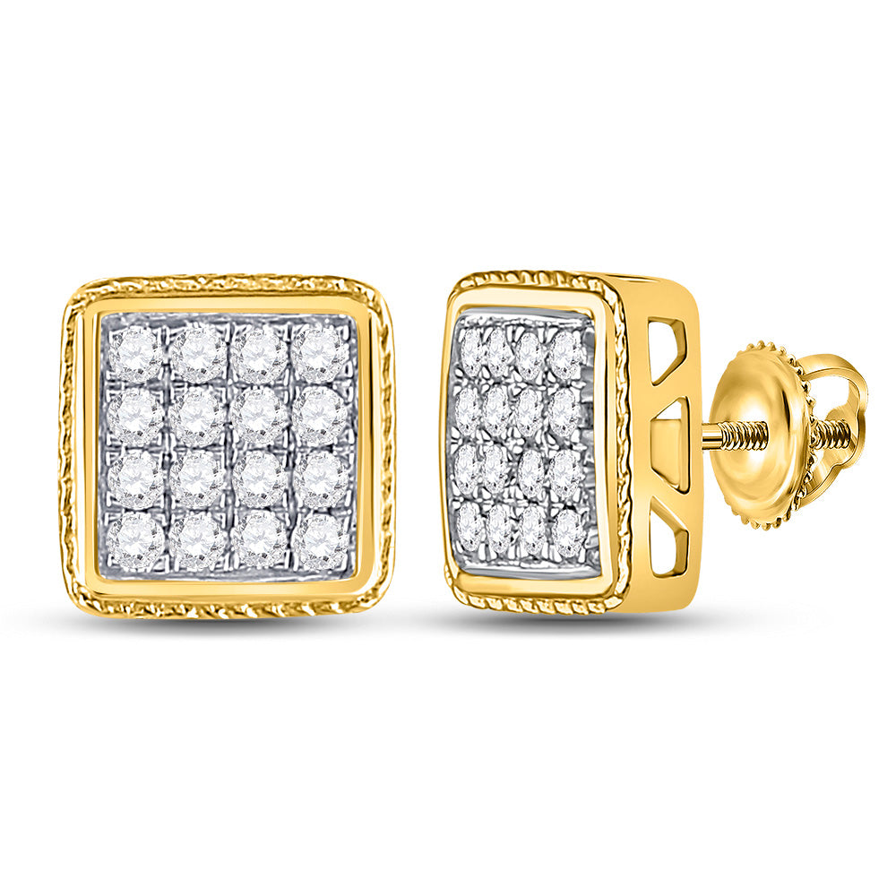 10kt Yellow Gold Mens Round Diamond Square Earrings 3/4 Cttw