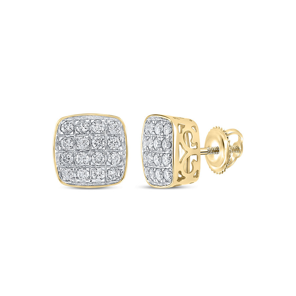 10kt Yellow Gold Mens Round Diamond Square Earrings 3/4 Cttw