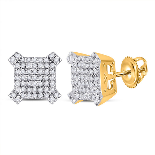 10kt Yellow Gold Mens Round Diamond Square Earrings 1/3 Cttw