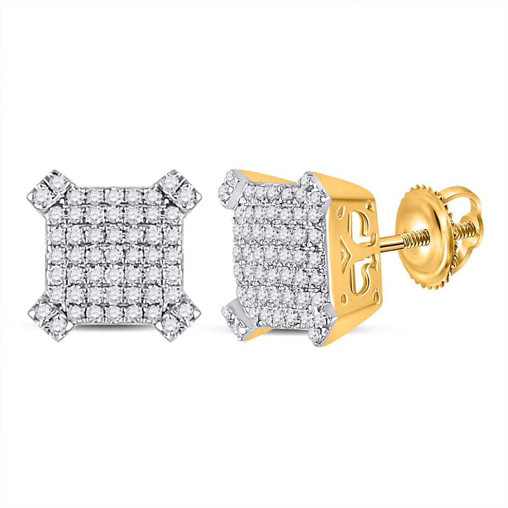 14kt Yellow Gold Mens Round Diamond Square Earrings 1/3 Cttw