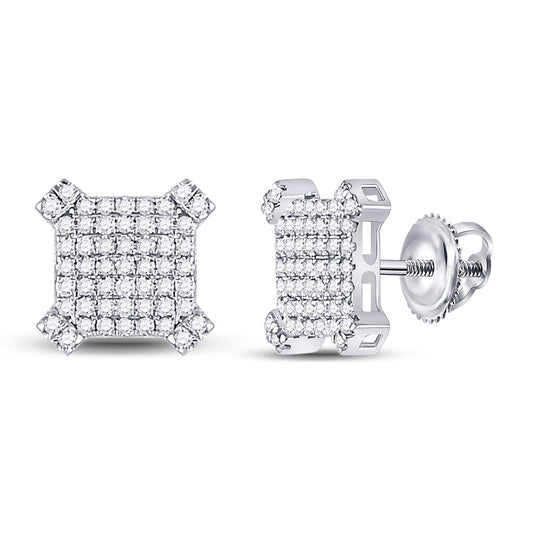 14kt White Gold Mens Round Diamond Square Earrings 1/3 Cttw