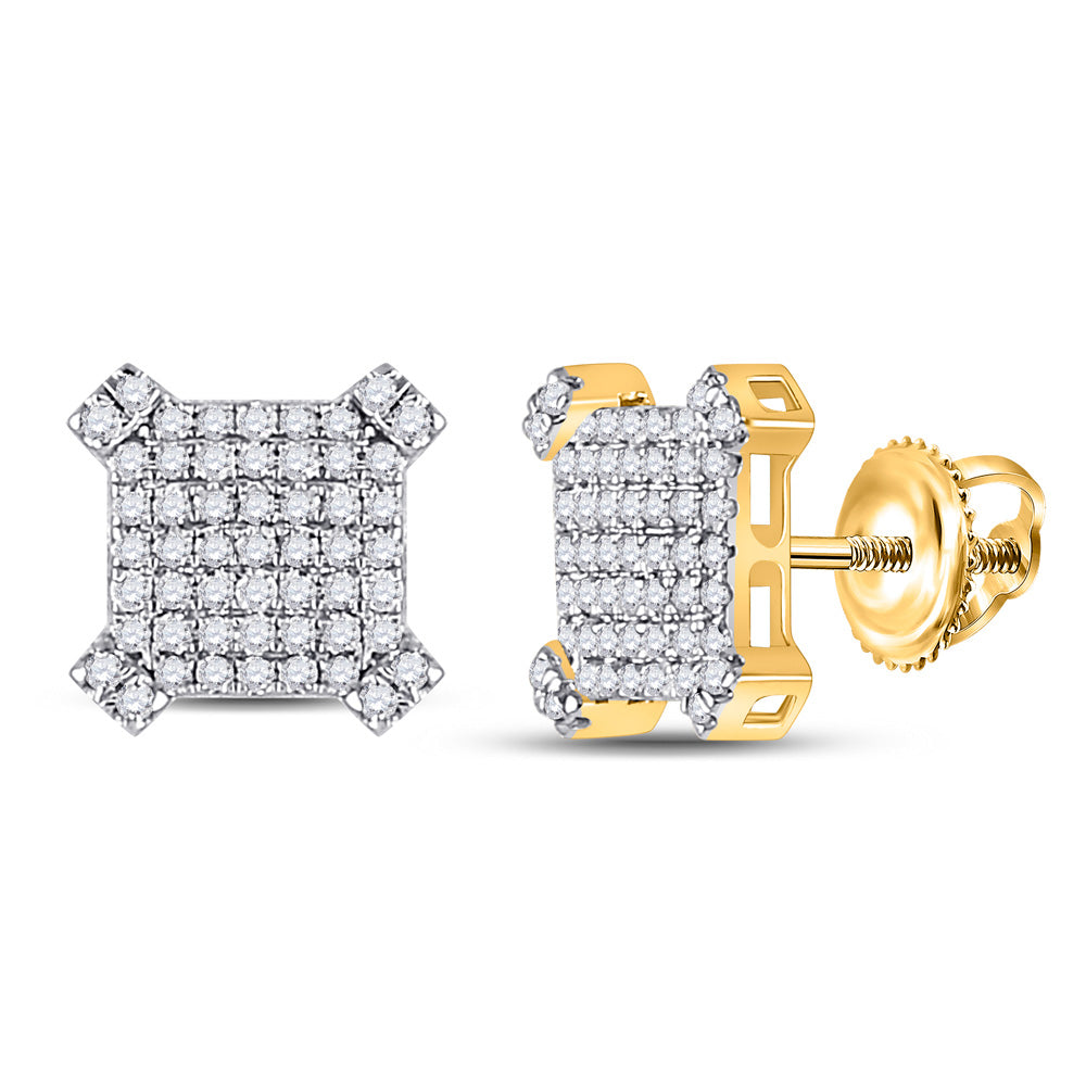 14kt Yellow Gold Mens Round Diamond Square Earrings 1/2 Cttw