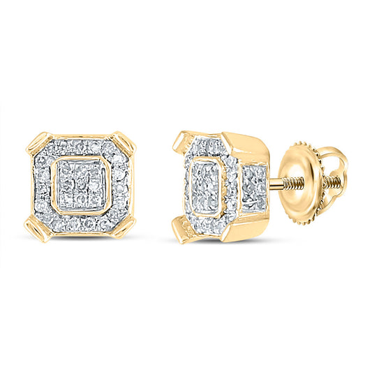 10kt Yellow Gold Mens Round Diamond Square Earrings 1/3 Cttw