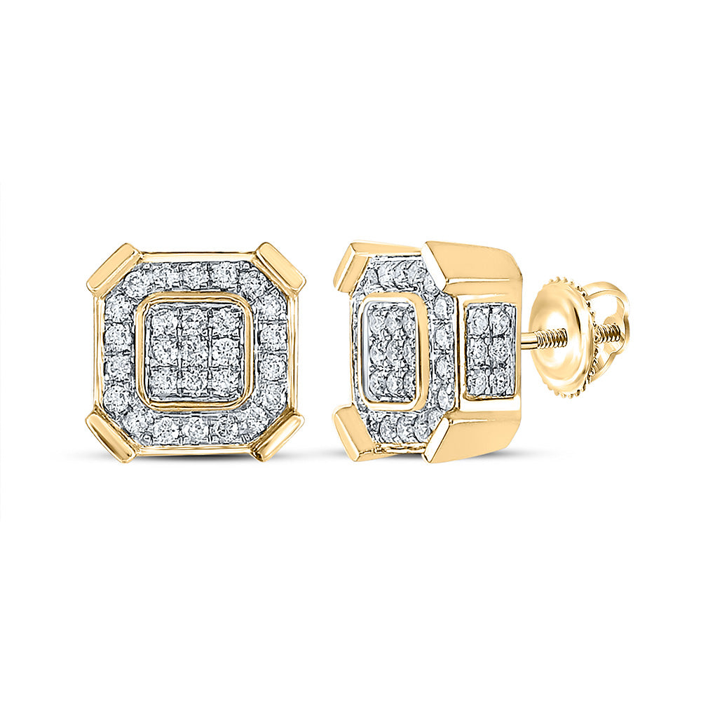 14kt Yellow Gold Mens Round Diamond Square Earrings 1 Cttw