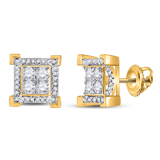 10kt Yellow Gold Mens Round Diamond Square Earrings 1/2 Cttw