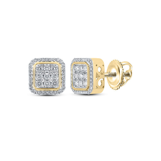 10kt Yellow Gold Mens Round Diamond Square Earrings 5/8 Cttw