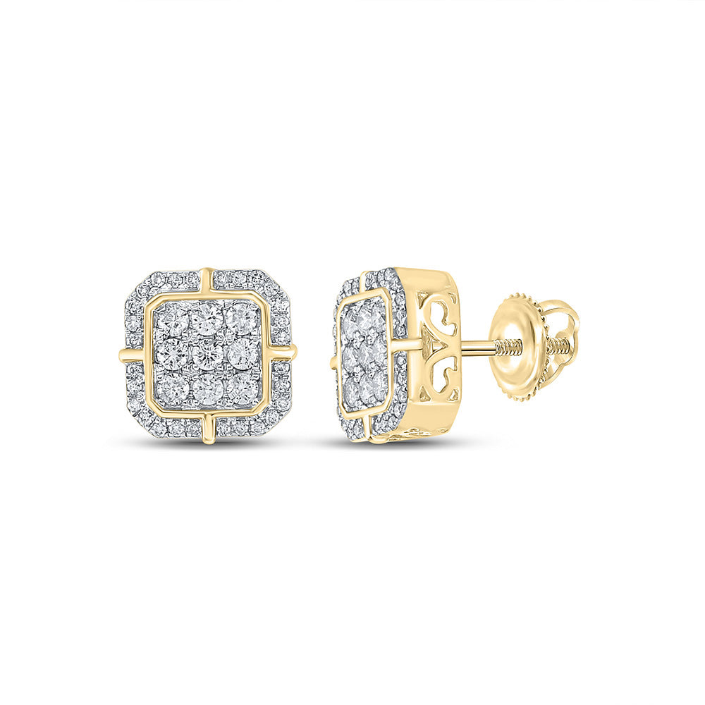 10kt Yellow Gold Mens Round Diamond Square Earrings 1 Cttw