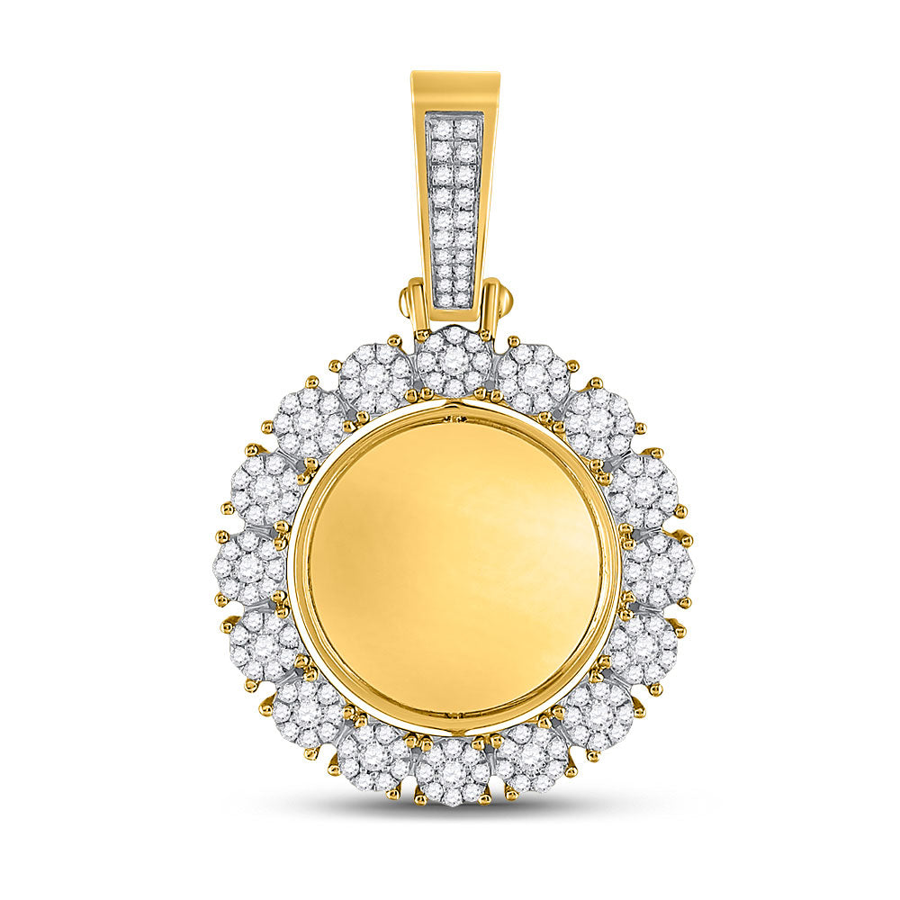 10kt Yellow Gold Mens Round Diamond Circle Cluster Picture Memory Pendant 2 Cttw