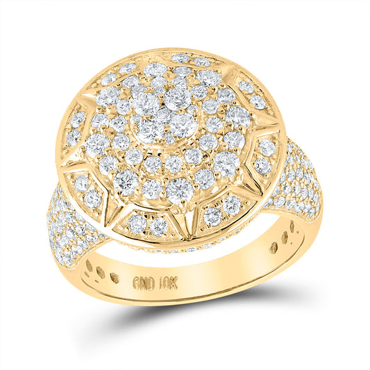 10kt Yellow Gold Mens Round Diamond Starburst Cluster Ring 2-3/4 Cttw