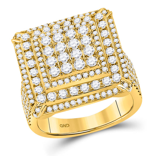 10kt Yellow Gold Mens Round Diamond Square Ring 3-1/3 Cttw