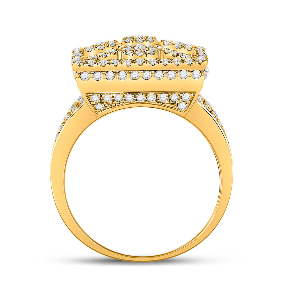 14kt Yellow Gold Mens Round Diamond Square Cluster Ring 2 Cttw