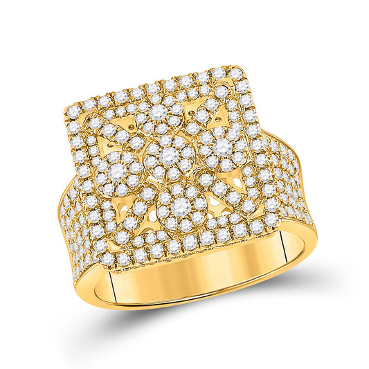 14kt Yellow Gold Mens Round Diamond Square Cluster Ring 2 Cttw