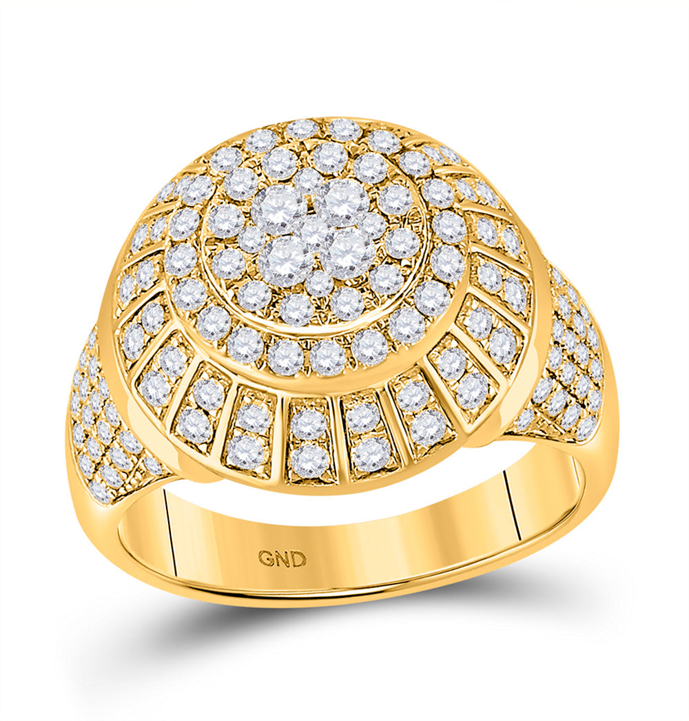 10kt Yellow Gold Mens Round Diamond Statement Cluster Ring 1-7/8 Cttw