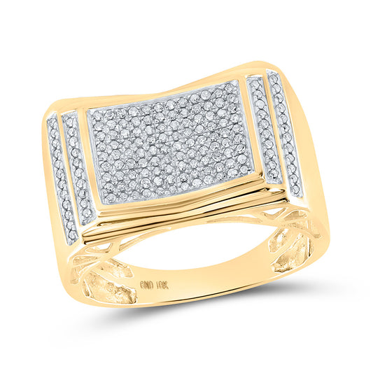 10kt Yellow Gold Mens Round Diamond Rectangle Cluster Ring 1/2 Cttw