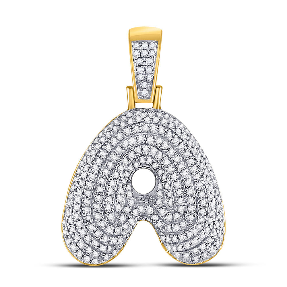 10kt Yellow Gold Mens Round Diamond Bubble A Letter Charm Pendant 3/4 Cttw