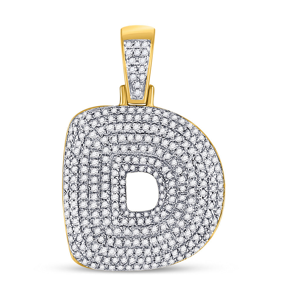 10kt Yellow Gold Mens Round Diamond Bubble D Letter Charm Pendant 7/8 Cttw