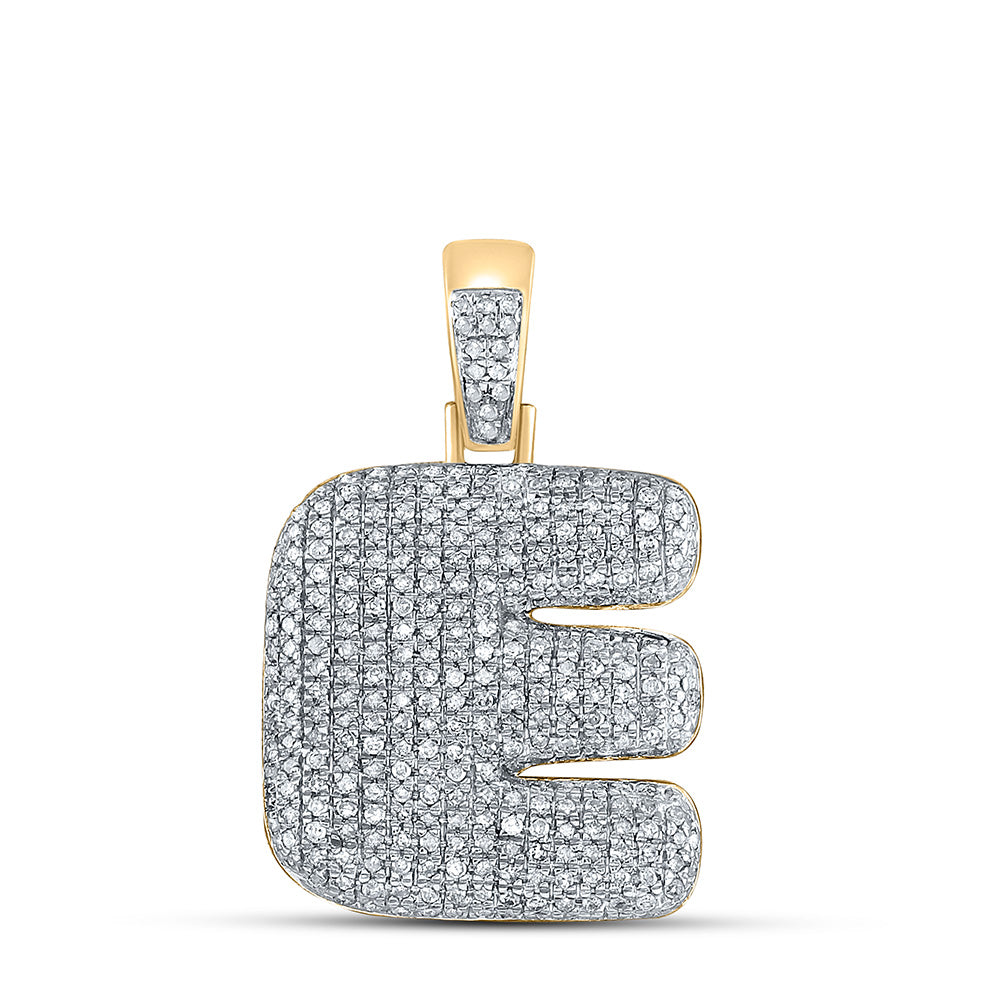 10kt Yellow Gold Mens Round Diamond Bubble E Letter Charm Pendant 1 Cttw