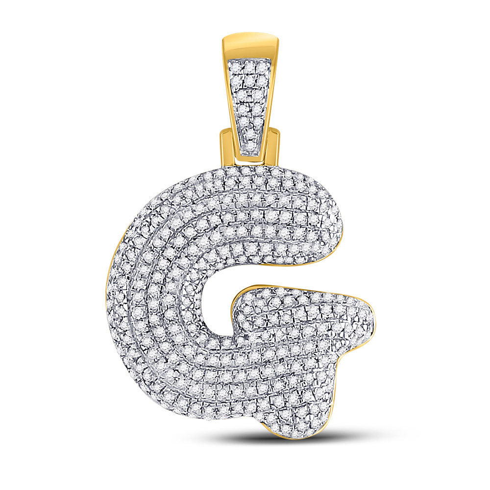 10kt Yellow Gold Mens Round Diamond Bubble G Letter Charm Pendant 3/4 Cttw