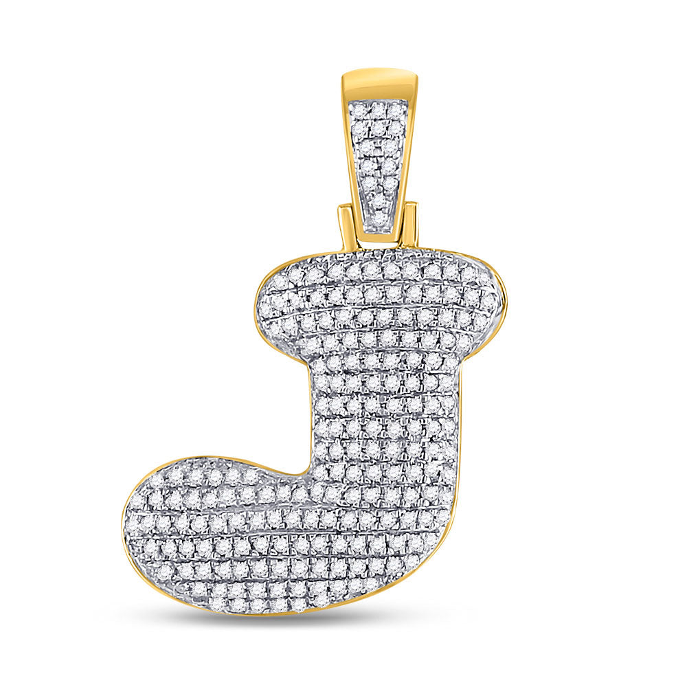 10kt Yellow Gold Mens Round Diamond Bubble J Letter Charm Pendant 5/8 Cttw