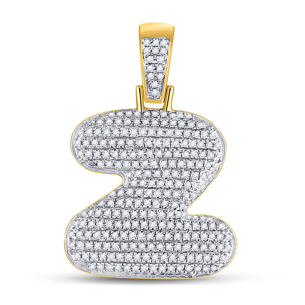 10kt Yellow Gold Mens Round Diamond Bubble Z Letter Charm Pendant 3/4 Cttw