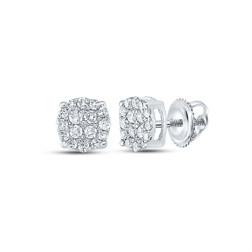 10kt White Gold Mens Round Diamond Cluster Earrings 1/4 Cttw
