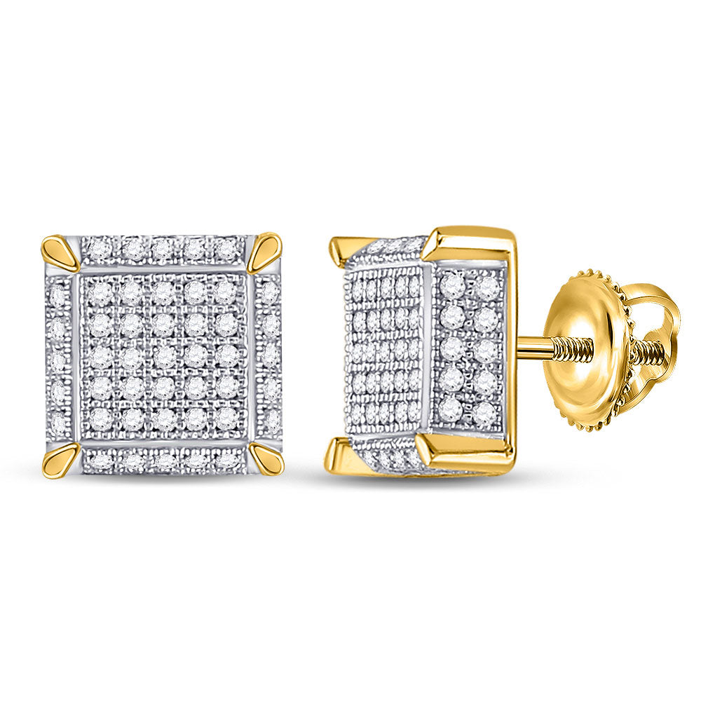 10kt Yellow Gold Mens Round Diamond 3D Square Cluster Earrings 1/2 Cttw