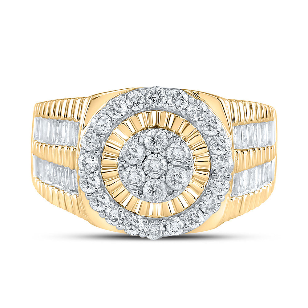 10kt Yellow Gold Mens Round Diamond Cluster Ring 1-3/4 Cttw
