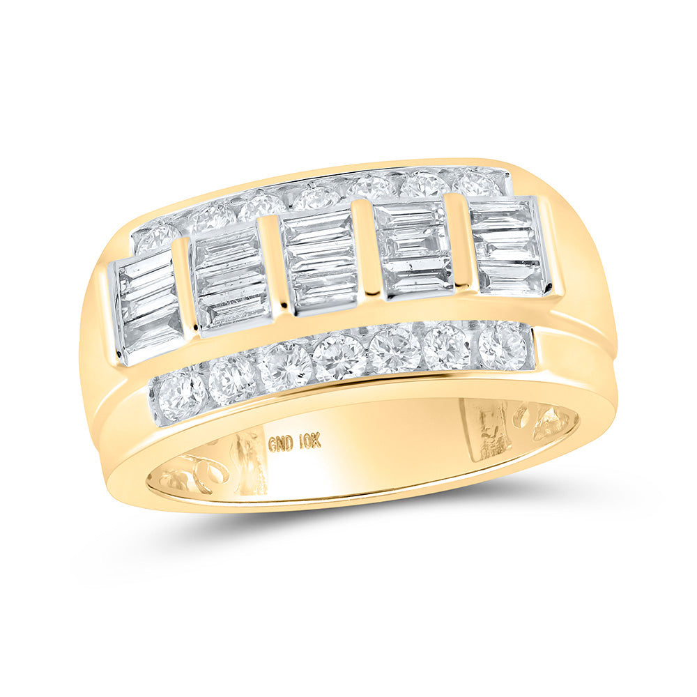 10kt Yellow Gold Mens Round Baguette Diamond Band Ring 1-1/3 Cttw