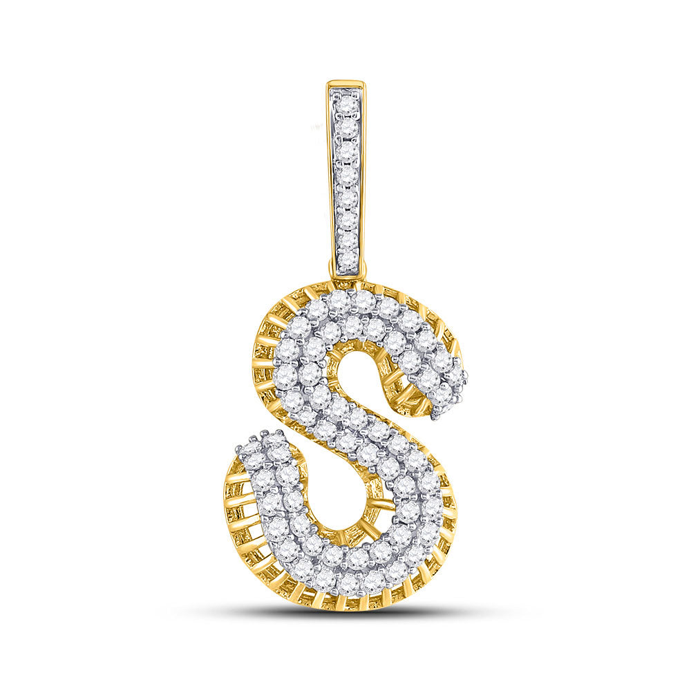 10kt Yellow Gold Mens Round Diamond S Letter Charm Pendant 1-1/3 Cttw