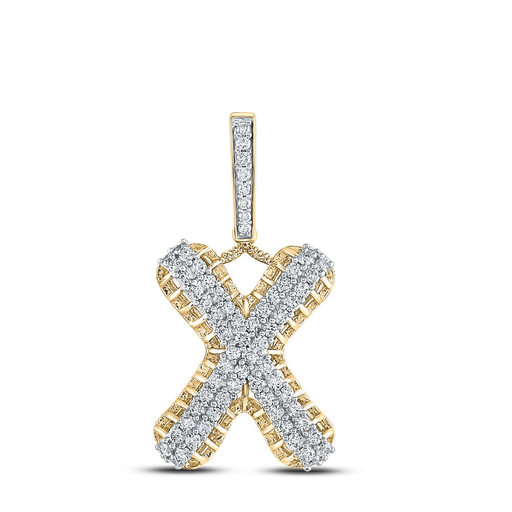 10kt Yellow Gold Mens Round Diamond X Letter Charm Pendant 1-1/3 Cttw