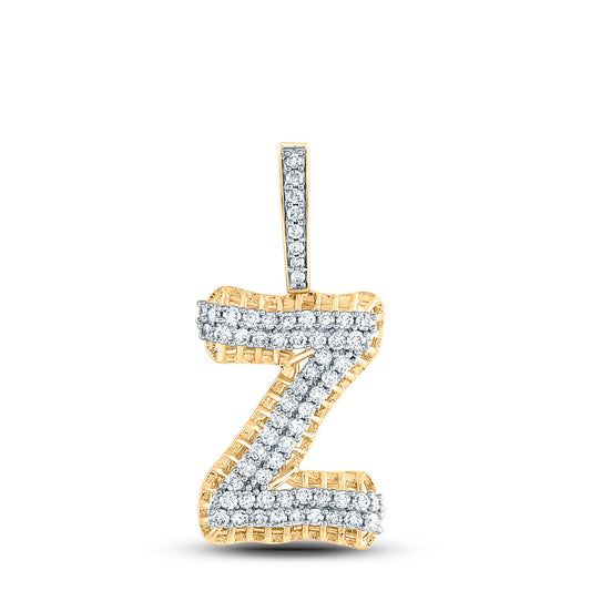 10kt Yellow Gold Mens Round Diamond Z Letter Charm Pendant 1-1/5 Cttw