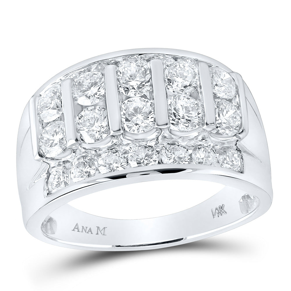 14kt White Gold Mens Round Diamond Channel-Set Band Ring 3 Cttw
