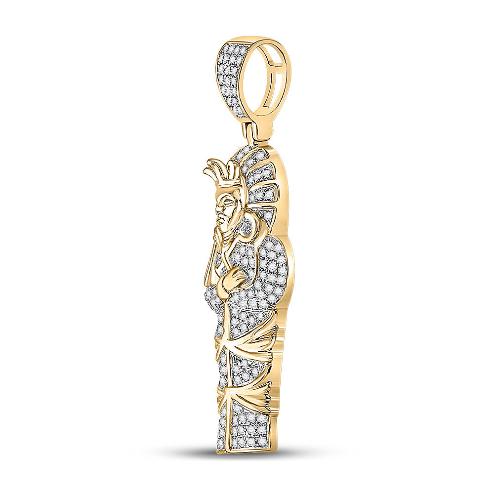 10kt Yellow Gold Mens Round Diamond Sarcophagus Mummy Pharaoh Charm Pendant 3/8 Cttw