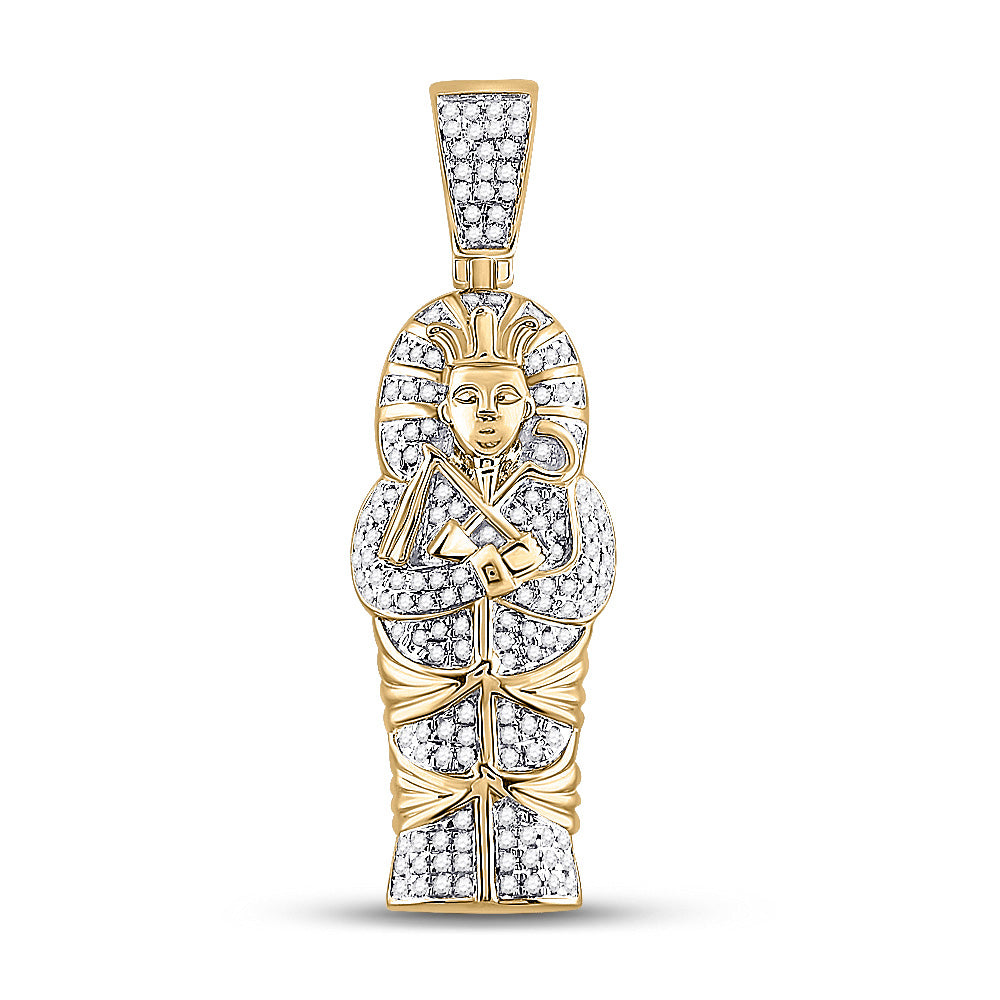 10kt Yellow Gold Mens Round Diamond Sarcophagus Mummy Pharaoh Charm Pendant 3/8 Cttw