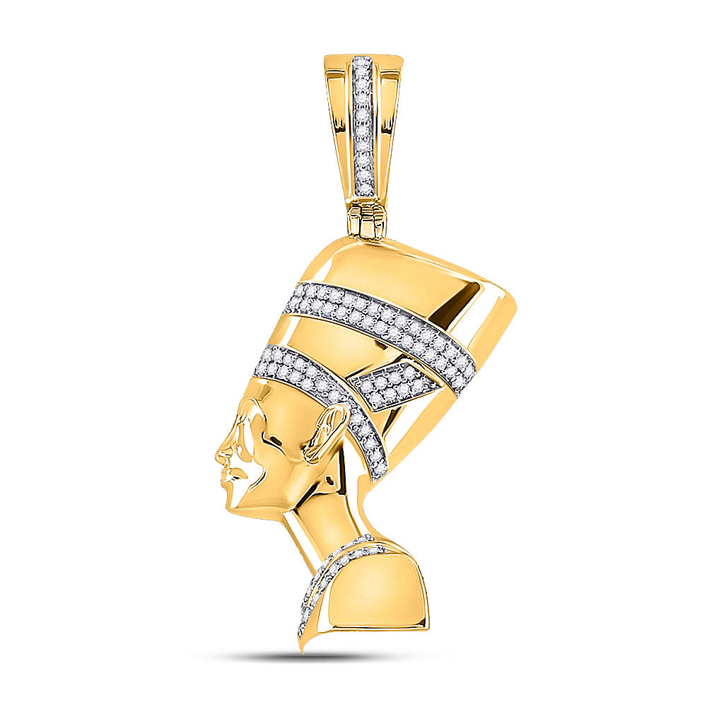 10kt Yellow Gold Mens Round Diamond Nefertiti Pharaoh Charm Pendant 1/4 Cttw