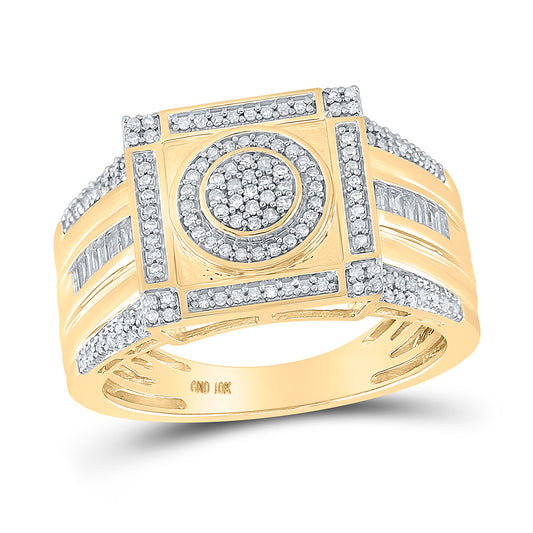 10kt Yellow Gold Mens Round Diamond Square Cluster Ring 1/2 Cttw