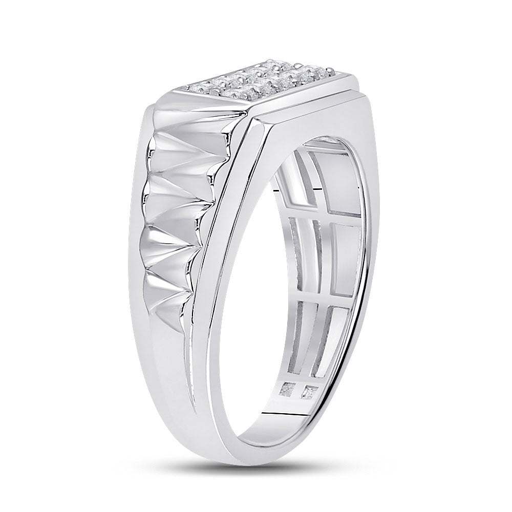 10kt White Gold Mens Round Diamond Ribbed Flat Top Band Ring 1/2 Cttw