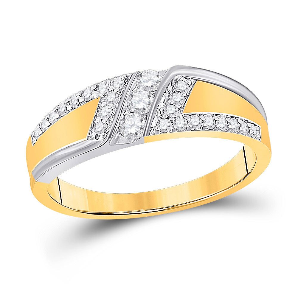 10kt Two-tone Gold Mens Round Diamond 3-stone Wedding Ring 1/2 Cttw