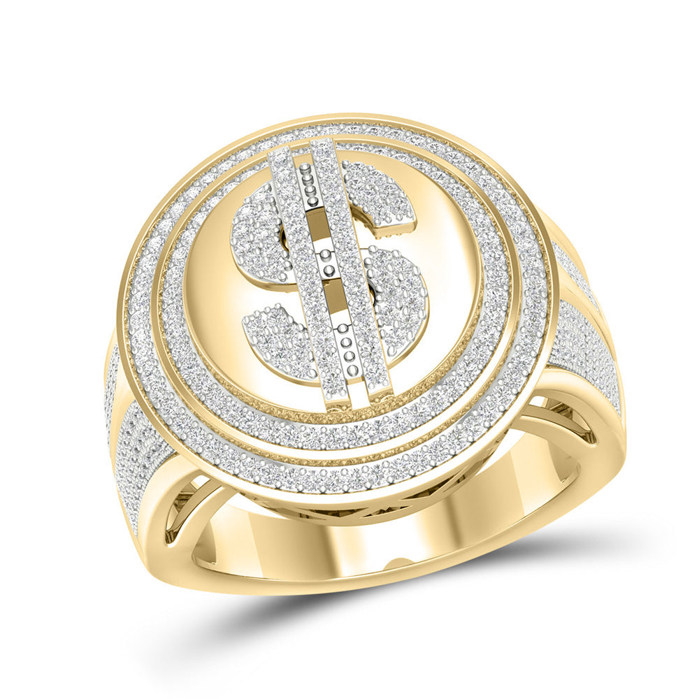 10kt Yellow Gold Mens Round Diamond Fashion Ring 3/4 Cttw