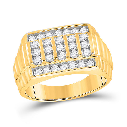 10kt Yellow Gold Mens Round Diamond Ribbed Fashion Ring 1 Cttw