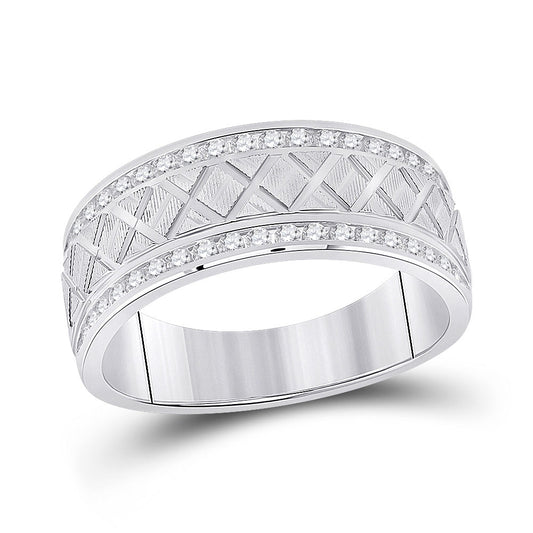 10kt White Gold Mens Round Diamond Wedding Crosshatch Band Ring 1/2 Cttw